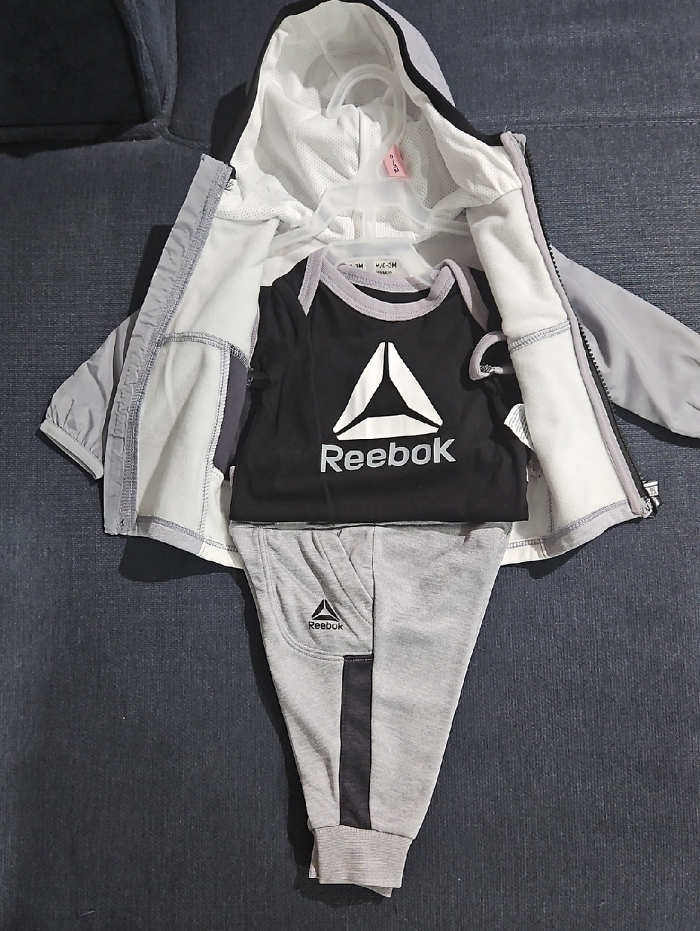 0-3 Month Reebok 3 Peice Track Suit Black White Gray